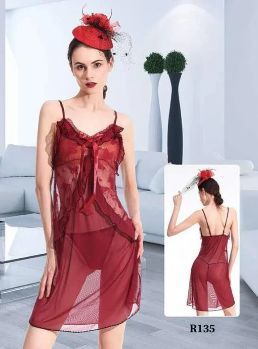 Short Net Romantic Nighty For Women - R135